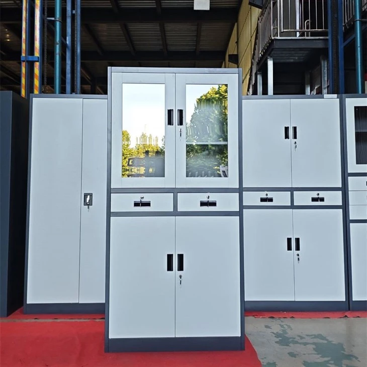 Steel Cupboard With Drawer And Glass & Steel Doors