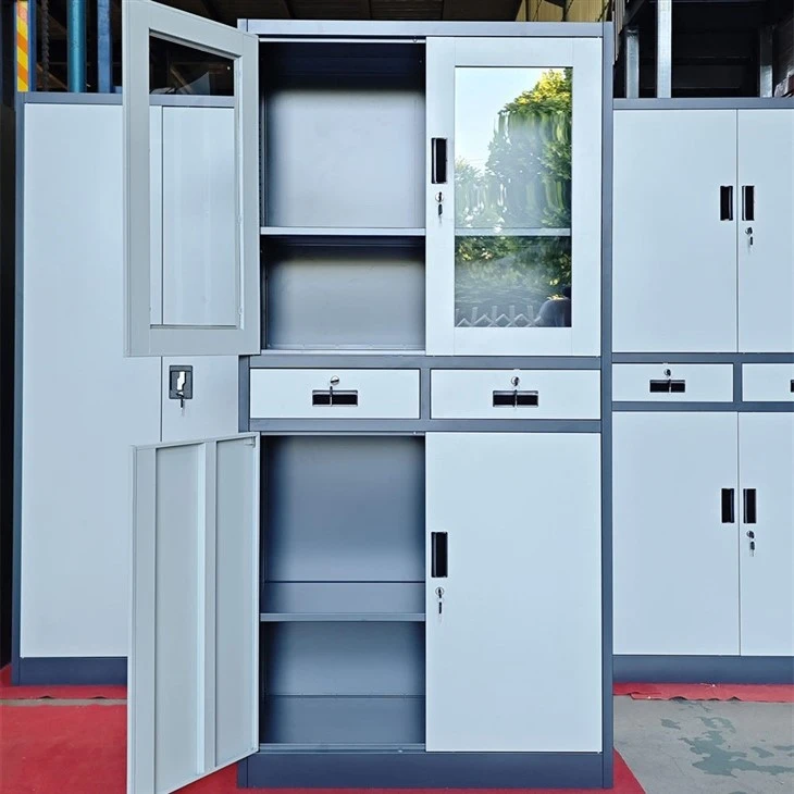 Steel Cupboard With Drawer And Glass & Steel Doors